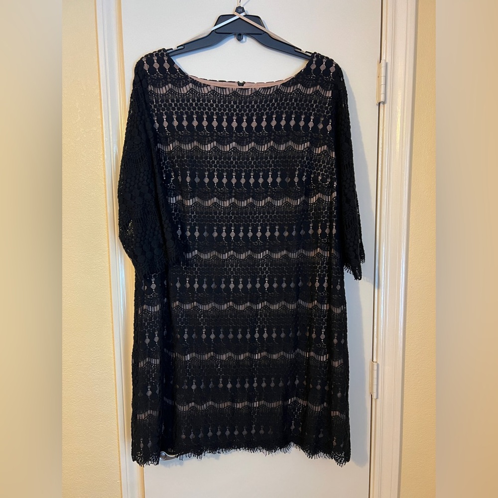 Jessica Howard Plus Size Short Black Lace Dress, 22W
